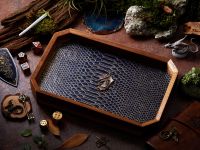 Dragon Shield Dice Tray | Dark Blue Gold Leather &amp; Metal Shield Copper | Octagon Dice Tray | Faux Leather | RPG Dice Tray | Dungeons and Dragons Dice | DnD Dice tray | D&amp;D Dice