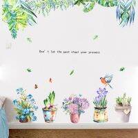 【HOT】 Fanxi inkjet removable spring green leaves potted wall stickers background FX82026