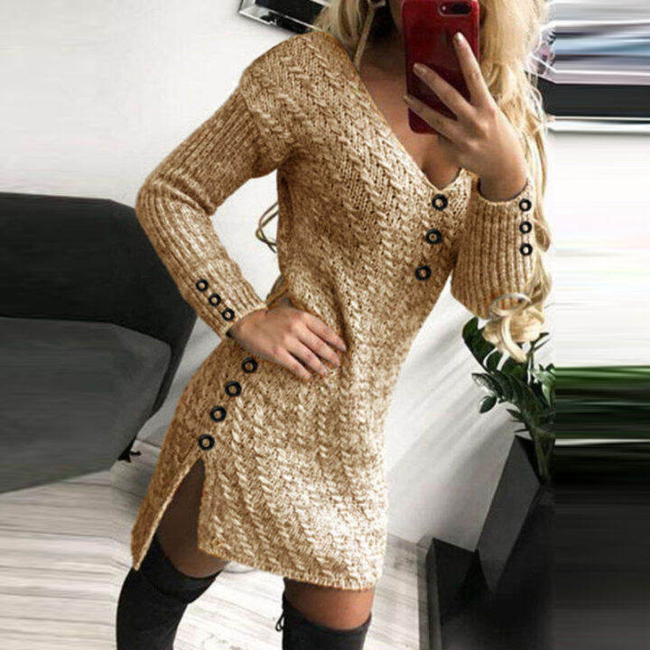 spring-autumn-sexy-lady-deep-v-neck-knitting-dress-women-elegant-solid-color-slim-party-dress-female-long-sleeved-dress-vestidos