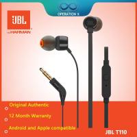 【Undine earphone】 T110 JBL ดั้งเดิมขนาด3.5มม. สเตอริโอเบสเสียงทุ้มหูฟังแบบมีสายหูฟังสเตอริโอพร้อมไมโครโฟนหูฟังสำหรับเล่นกีฬา