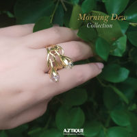 Aztique แหวนเงินแท้ แหวนปรับไซท์ หยดน้ำค้าง Morning Dew พลอยควอตซ์ใส Quartz Adjustable Ring Jewelry Gifts md