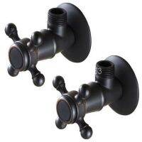 【YF】 2Pcs Black Oil Rubbed Brass Bathroom Faucet Angle Stop Valve 1/2  Male Accessory aav001