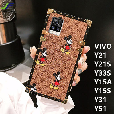 JieFie น่ารัก Mickey Mouse สำหรับ VIVO Y21 / Y01 / Y33S / Y21S / Y21T / Y21A / Y15S / Y15A / Y33T / Y53S / Y31 / Y51 Luxury หนังสีน้ำตาล Rivet โทรศัพท์กลับปก