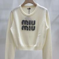 23 Autumn and Winter Miu Miuˉ New round Neck Western Style All-Matching Exquisite Rhinestone Beaded Letters Short Long Sleeve Sweater Sweater