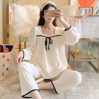 Pajamas womens Lounge spring and autumn long-sleeved cute princess style suit thin can be worn at home wear sleepwear Cotton