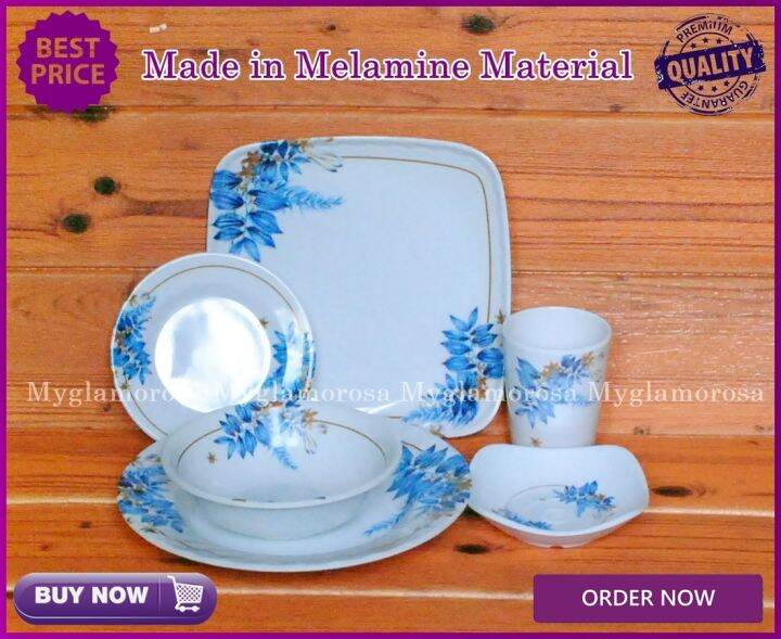 MyGlamarosa Blue Leaf Dinnerware /Melamine Dinnerware/ Round Plate ...