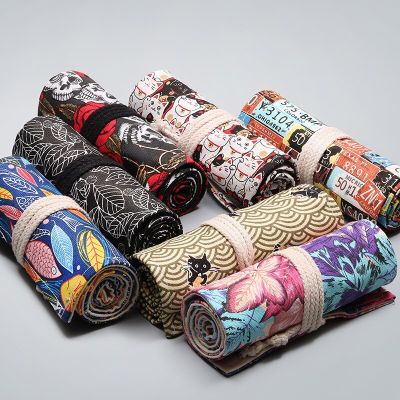 72-hole Handmade Canvas Pen Curtain Large Space Pencil Roll Bag Student Color Pencil Sketch Stationery Bag School Supplies