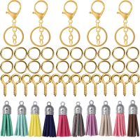 65Pcs/Set Keychain with Key Rings Jump Rings Eye Pin Colorful Tassel Epoxy Resin Pendants for DIY Jewelry Making Accessories