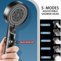 Shower Head High Pressure Water Saving Black 5 Mode Adjustable Shower One-key Stop Water Massage Bathroom Accessories Showerhead Showerheads