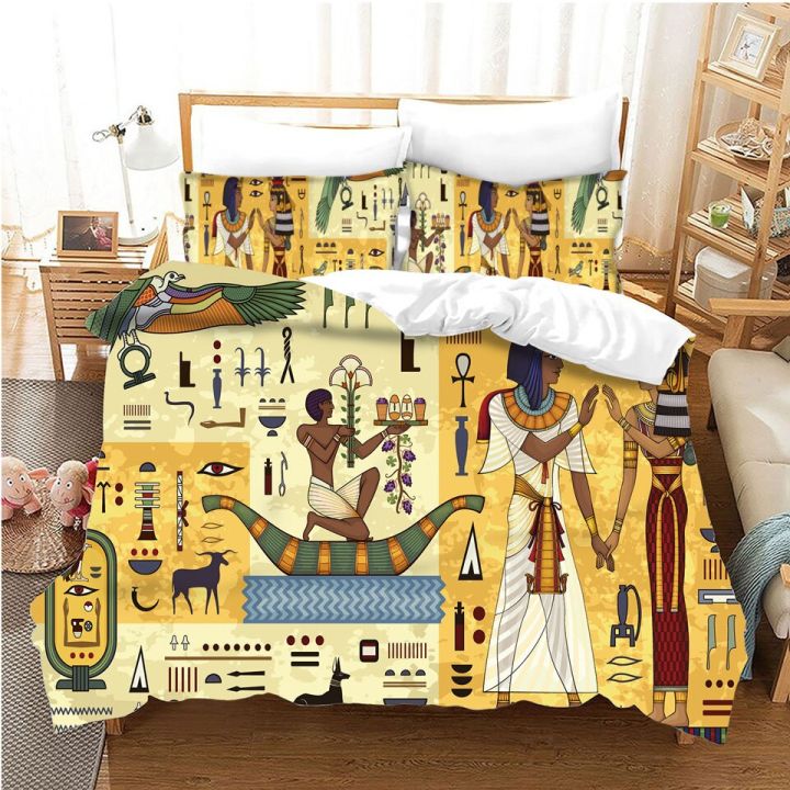 ชุดปลอกผ้านวมเคสสิ่งทอหมอนขนาดคิงไซส์บ้านพิมพ์ลาย3d-หรูหราเครื่องนอนออกแบบเฉพาะอียิปต์โบราณ