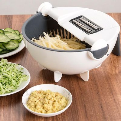 （HOT NEW） KitchenMultifunctional หมุนเครื่องตัดผักที่มีท่อระบายน้ำตะกร้าผักผลไม้หั่นขูดเครื่องตัดเครื่องมือตัด
