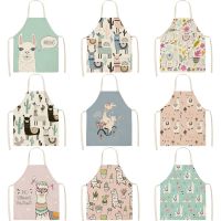 1Pcs Cartoon Cute Alpaca Pattern Kitchen Apron for Cooking Sleeveless Linen Aprons Adult Bibs Home Cleaning Accessories