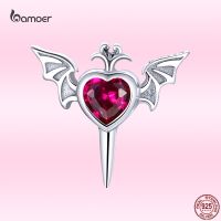 {Receive Yali} Bamoer ต่างหู925เงินสเตอร์ลิงแบบ Mono Ear Stud Punk Goth With Red Heart CZ Earrings สำหรับแฟชั่นสำหรับผู้หญิงเครื่องประดับของขวัญ1ชิ้น