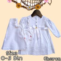 Cheron ลูกเจี๊ยบ21396-3 Gamis Baju Tidur เสื้อผ้ามุสลิมแรกเกิดปาร์ตี้เสื้อคลุมเด็กผู้หญิงแรกเกิด Lebaran รุ่นล่าสุดแฟชั่นปาร์ตี้ Maxy ชุดเดรสแม็กซี่ Syari สีขาว