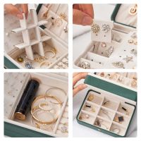 Newly Double Layer Jewelry Box Green Practical Earrings Necklaces Display High Quality PU Leather Jewelry Organizer For Women