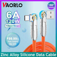 VAORLO สาย6A ชาร์จเร็วพิเศษ120W สายชาร์จเกม0.5/1/1.5เมตรซิลิโคนเหลวชนิดหมุนได้180องศาสายดาต้าปลั๊กโลหะสายฟ้าไมโคร USB พร้อมสายหนังสามารถใส่ได้กับ iPhone แอนดรอยด์สำหรับสมาร์ทโฟน