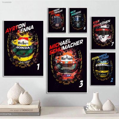 ❂ Cartoon Watercolor Racer Helmet Poster F1 Formula One Racing Picture HD Print Wall Art Canvas Painting Children Room Home Decor