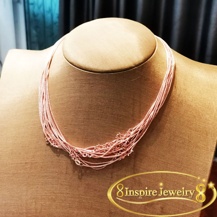 inspire-jewelry-pink-gold-สร้อยคอทอง-18k-ตามภาพ-งานยิงเลเซอร์เข้าตัวเรือน-ยาว-16นิ้ว-ตะขอสปิง-งานแบบร้านทองร้านเพชร-งานดี-ปราณีต-พร้อมถุงกำมะหยี่