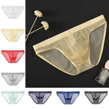 Men Transparent Underwear Sheer Mesh Briefs Printed Sexy Low-Waist Knicker  Short