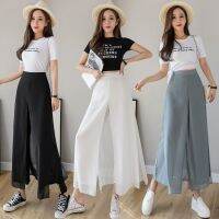 Chiffon Floral Wide-leg Pants Womens Summer Thin Pants 2022 New High-waisted Drape Double-layer Nine-point Casual Hakama