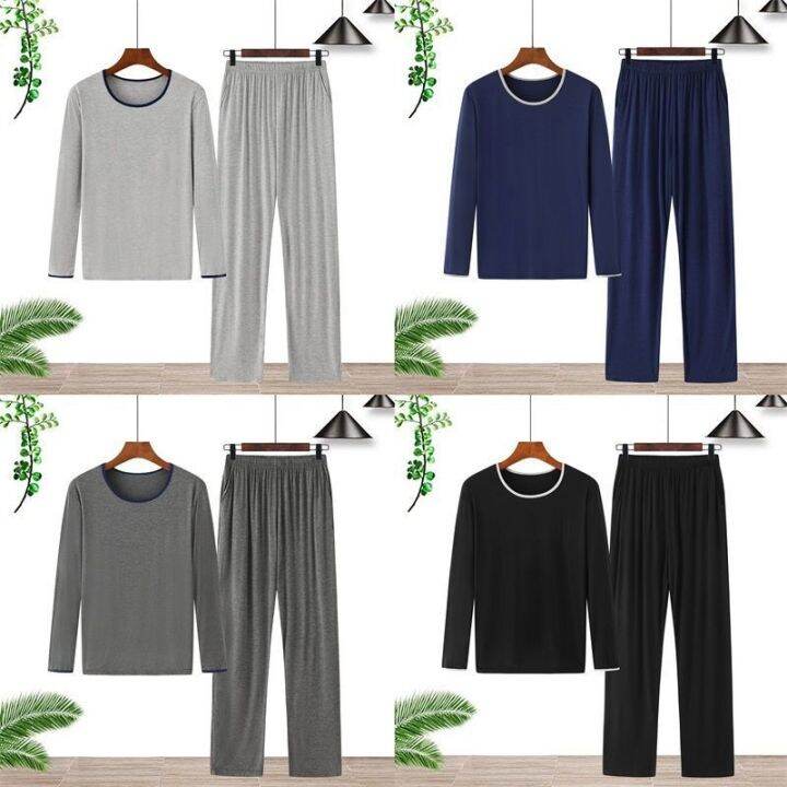 cod-mens-thin-modal-sleeve-trousers-color-size-round-neck-homewear-set