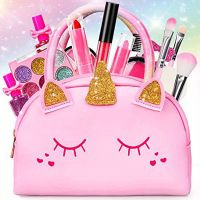 Kids Real Makeup Kit For Little Girls: With Pink Unicorn Bag - Real, Non Toxic, Washable Make Up Toy - Gift For Pretend Play