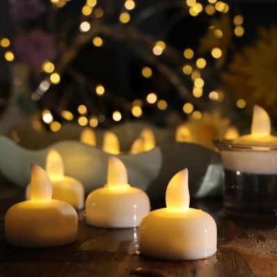 【CW】 12Pcs Candle Lamp Flickering Flameless LED Light Waterproof Decorative Water Floating for Pool