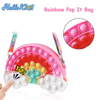 HelloKimi Pop It Bag for girls big pop it fidget sling bag popit bag for kids Unicorn Hamburger Decompression Toys Coin Purse Wallet Push Bubble Bag A