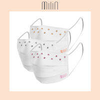 [MILIN] Milin crystal heat transfer embellishment face cover mask 1 set (3 pieces) / หน้ากากผ้าคอตตอน 100% แต่งคริสตัล 1 แพ็คมี 3 ชิ้น สีชมพู / สีพีช / สีแดง