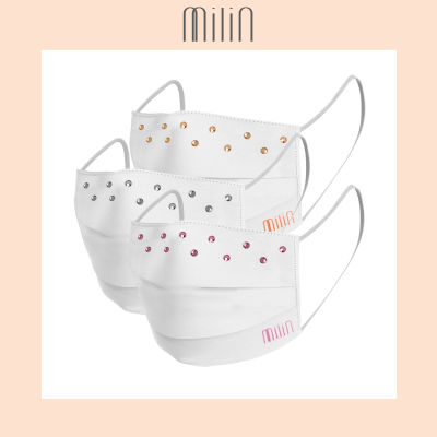 [MILIN] Milin crystal heat transfer embellishment face cover mask 1 set (3 pieces) / หน้ากากผ้าคอตตอน 100% แต่งคริสตัล 1 แพ็คมี 3 ชิ้น สีชมพู / สีพีช / สีแดง