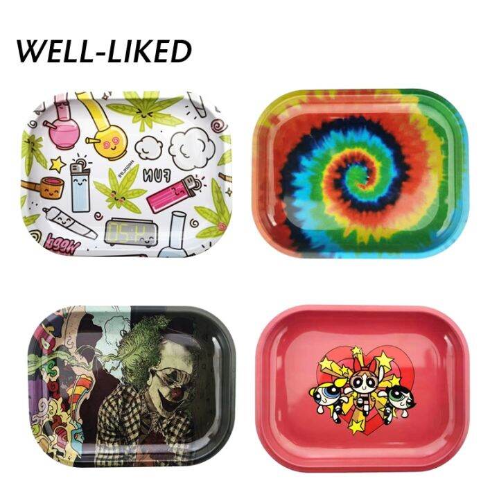 yf-2023-cartoon-rolling-tray-smoking-accessories-storage-for-roller-herb-tobacco-metal-plate-discs-smoke-paper-trays-wholesale