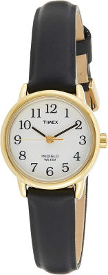 Timex Womens T20433 "Easy Reader" Gold-Tone and Black Leather Watch