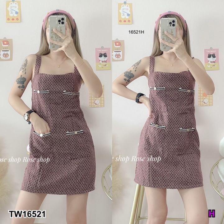 mini-dress-สายเดี่ยว-ผ้าทอ-แต่งกระเป๋า-ด้านหลังซิปหลัง-จะใส่ไปเที่ยว-ใส่ไปถ่ายรูปก้อปังมากแม่