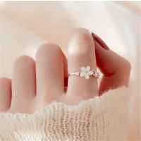 Diamond-studded Shell Cherry Blossom Temperament Ring Korean Fashion Opening Inlaid Adjustable Size Rings Valentines Day Gift