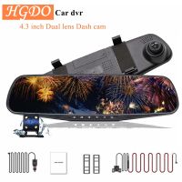 HGDO 4.3Car DVR Dual Lens Camera Full HD 1080P Video Recorder Rearview Mirror With Rear View Dash cam