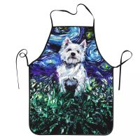 Westie Night Aprons for Men Women Unisex Adult Chef Kitchen Cooking West Highland White Terrier Dog Tablier Cuisine Gardening