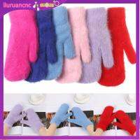 LIURU Women Girls Windproof Soft Elastic Candy Color Gloves Faux Fur Gloves Thicken Warm Plush Mittens