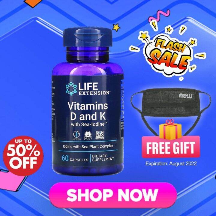 Life Extension VItamins D and K with Sea Iodine 125mcg (5000IU) 60