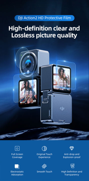 ฟิล์มกันรอย-dji-action-2-แบบ-pvc-ultra-clear-screen-protector-film-for-dji-action-2-camera-dual-screen-protector