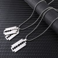 Fashion Men Razor Blade Necklace Stainless Steel Razor Blades Pendant Necklaces Hip Hop Knife Shaver Shape Sweater Necklace Gift Fashion Chain Necklac