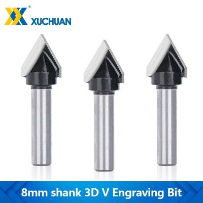 3D V สลักบิต CNC End Mill 8mm Shank Router Bits เส้นผ่านศูนย์กลาง 16 มม. 60 องศาเครื่องตัดมิลลิ่งสําหรับงานไม้