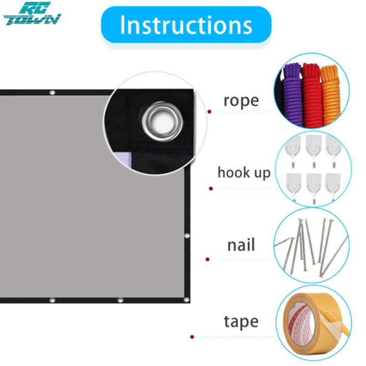 rctown-2023newหน้าจอกันไฟเครื่องฉายแสงโลหะพกพาได้แบบเรียบง่าย1080p-16-9ม่านฉายภาพยนต์พับได้ระดับ-hd