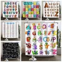 Cartoon Animals Alphabet Kids Shower Curtains French Number Spanish Alphabet Bathroom Curtain Waterproof Fabric Bathtub Screen