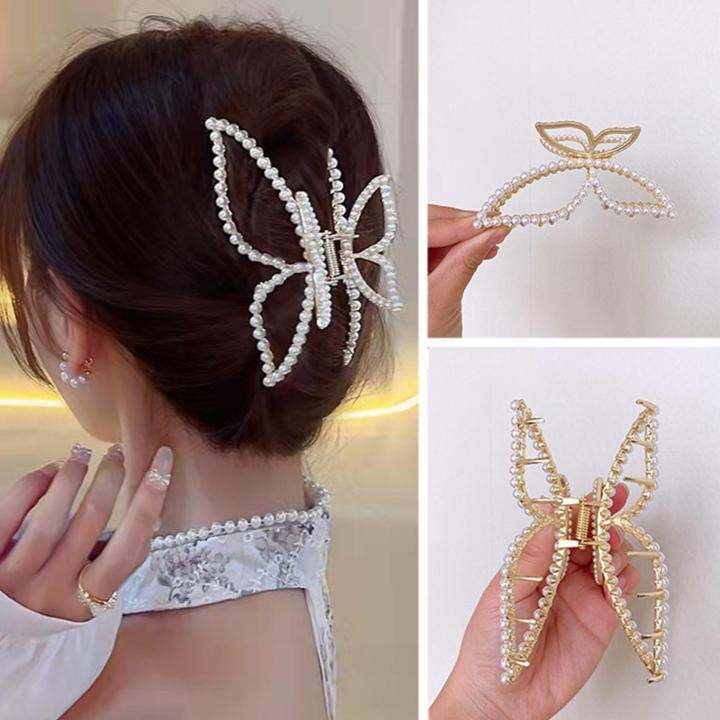 Pearl Hair Clip Women Simple Metal Hollow Butterfly Girl Fashion Clip Headwear Claw Hair Crab Hair Accessories D0D6 Pearl Hair Clip Women Simple Metal Hollow Butterfly Girl Fashion Clip Headwear Claw Hair Crab Hair Accessories D0D6