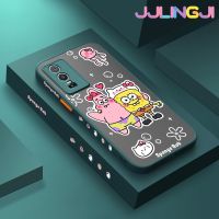 Jlingji เคสสำหรับ VIVO Y76 5G Y74s Y76s 5G ลายการ์ตูนน่ารัก Spongebob บางขอบสี่เหลี่ยมด้านข้างดีไซน์ใหม่มีน้ำค้างแข็งโปร่งใสกันกระแทกแข็งเคสมือถือปลอกซิลิโคนคลุมทั้งหมดปกป้องกล้อง Softcase