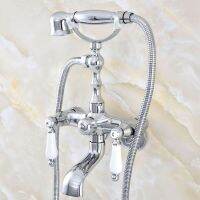 3 3/8 quot; Bathtub Faucets Polished Chrome Hand Rain Shower Head Tap Luxury Ceramic Telephone Wall Mounted Bath Faucet Nqg421