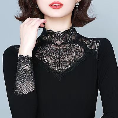 [Free shipping for one piece] lace base shirt Womens Spring shirt fashionable stylish slimming womens wear inner elastic 2023