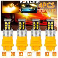 4ชิ้นหลอดไฟ3157 15-สัญญาณเลี้ยว LED 12V 16W 800LM 3000K หลอดไฟสีเหลืองสีเหลืองอำพันสว่าง300% K สำหรับจอดไฟเบรค DRL รถพ่วง