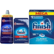 Combo 120 Viên rửa bát Finish+muối Finish 1.5kg+bóng finish 1150ml