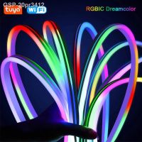 แสดงคุณสมบัติ☽20pr3412 Tuya Inteligente Faixa Luzes RGB Controlador สำหรับ DIY Perseguindo Fita Corda De ซิลิโคน Wi-Fi Dreamcolor Controle Bluetooth 96LEDs Por M 12V